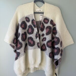 NWT Anthropologie Kenzie Leopard shimmer wrap poncho sweater